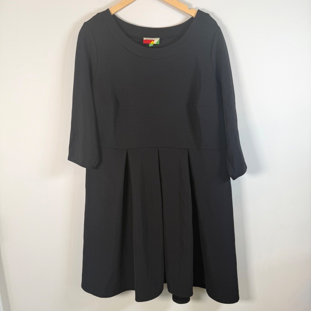 Fervour ModCloth Pleated Skater Mini Dress Size 2X Ribbed 3/4 Sleeve Fit & Flare